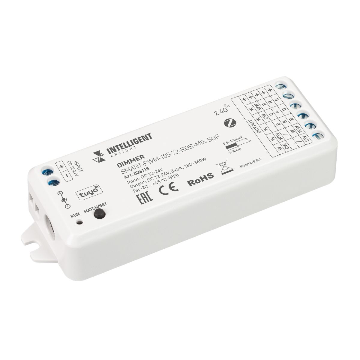 Диммер Arlight SMART-PWM-105-72-RGB-MIX-SUF (12-24V, 5x3A, ZB, 2.4G) 036115