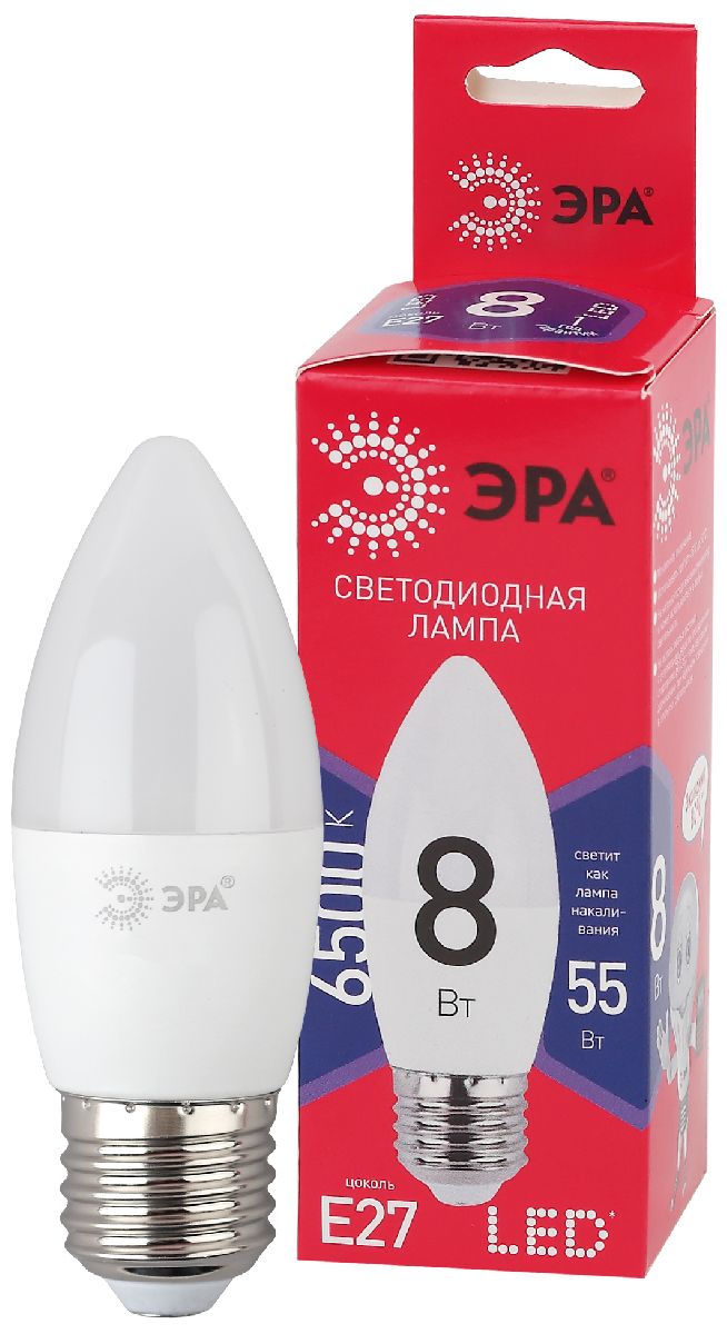 Лампа светодиодная Эра E27 8W 6500K LED B35-8W-865-E27 R Б0045342