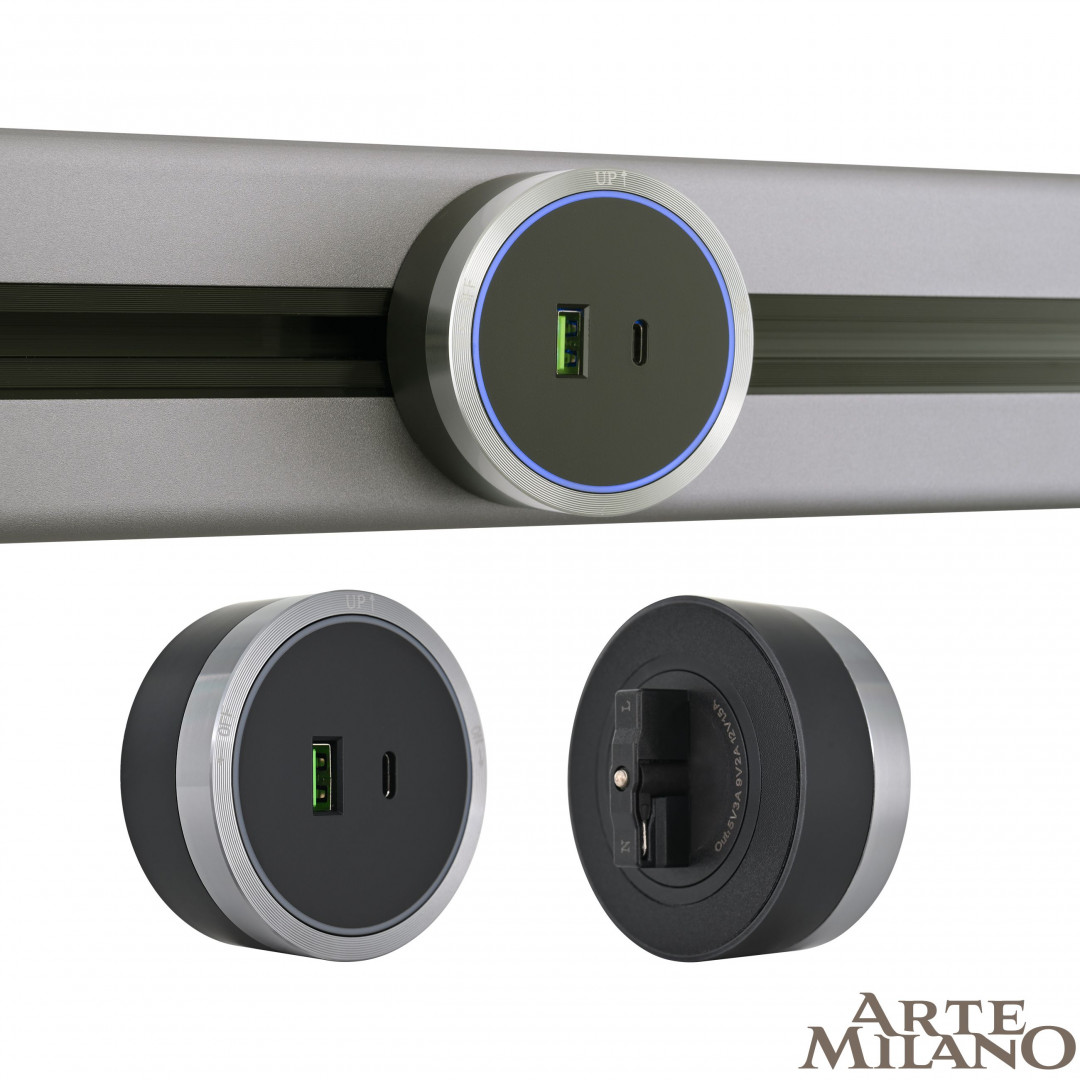 Трековая розетка Arte Milano Am-track-sockets 380066TS LED/USB-Type-C Grey