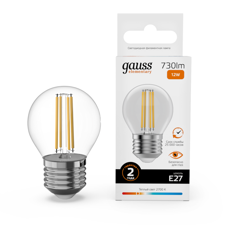 Лампа светодиодная Gauss Filament Elementary E27 12W 2700K 52212