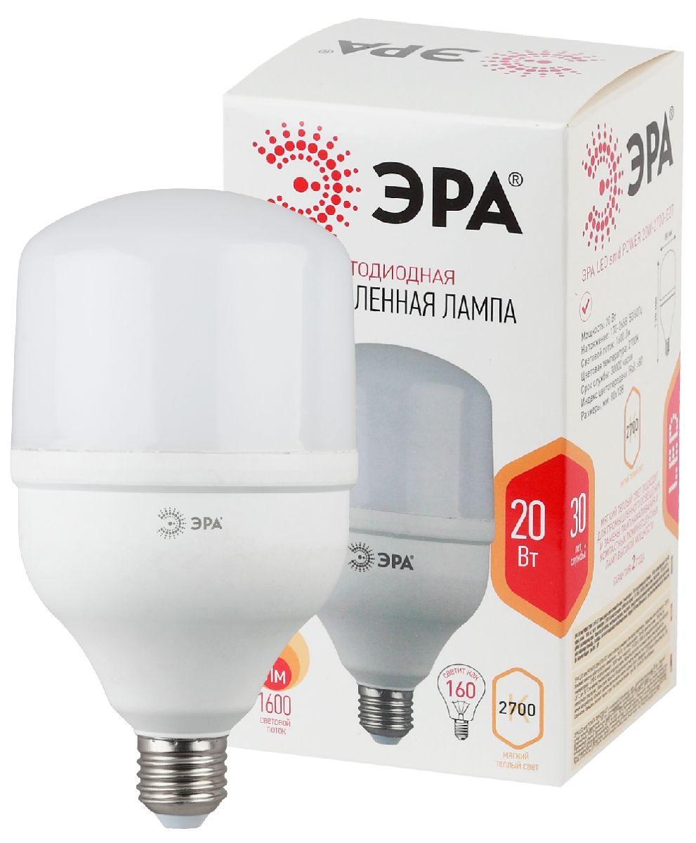 Лампа светодиодная Эра E27 20W 2700K LED POWER T80-20W-2700-E27 Б0027000