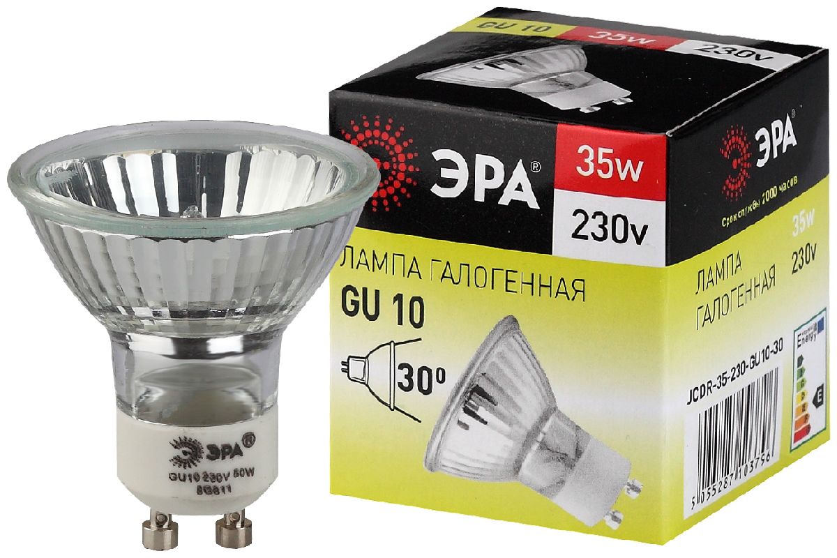 Лампа галогенная Эра GU10 35W 3000K GU10-JCDR (MR16) -35W-230V C0027385