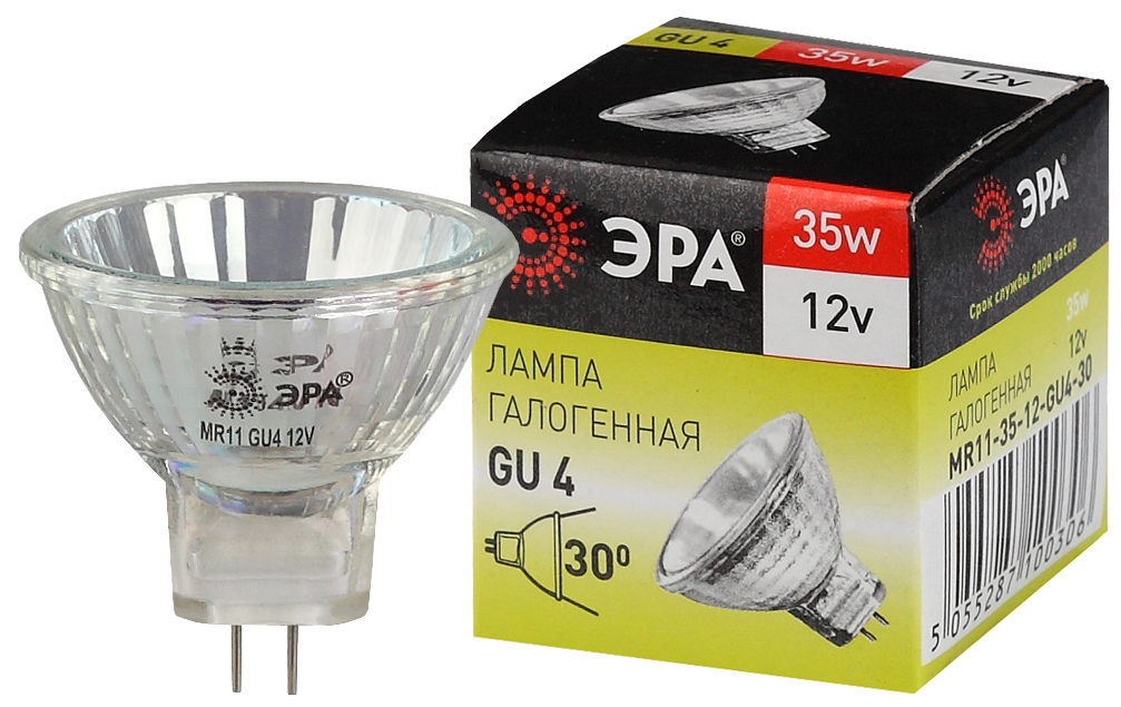 Лампа галогенная Эра GU4 35W 3000K GU4-MR11-35W-12V-30CL C0027362