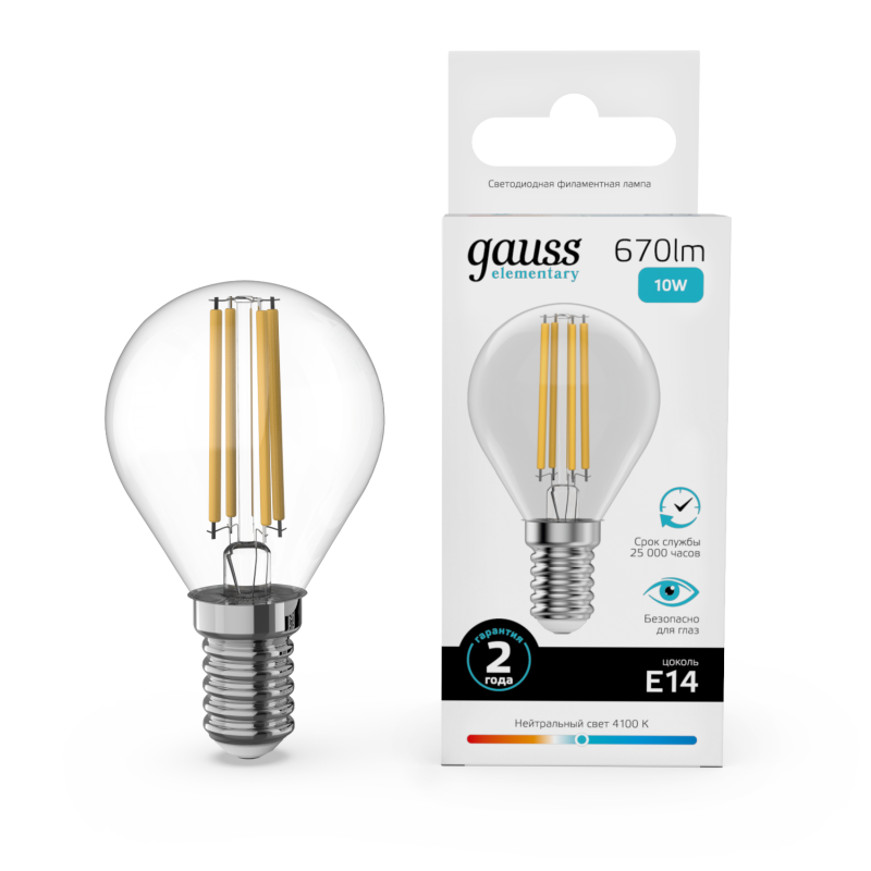 Лампа светодиодная Gauss Filament Elementary E14 10W 4100K 52120