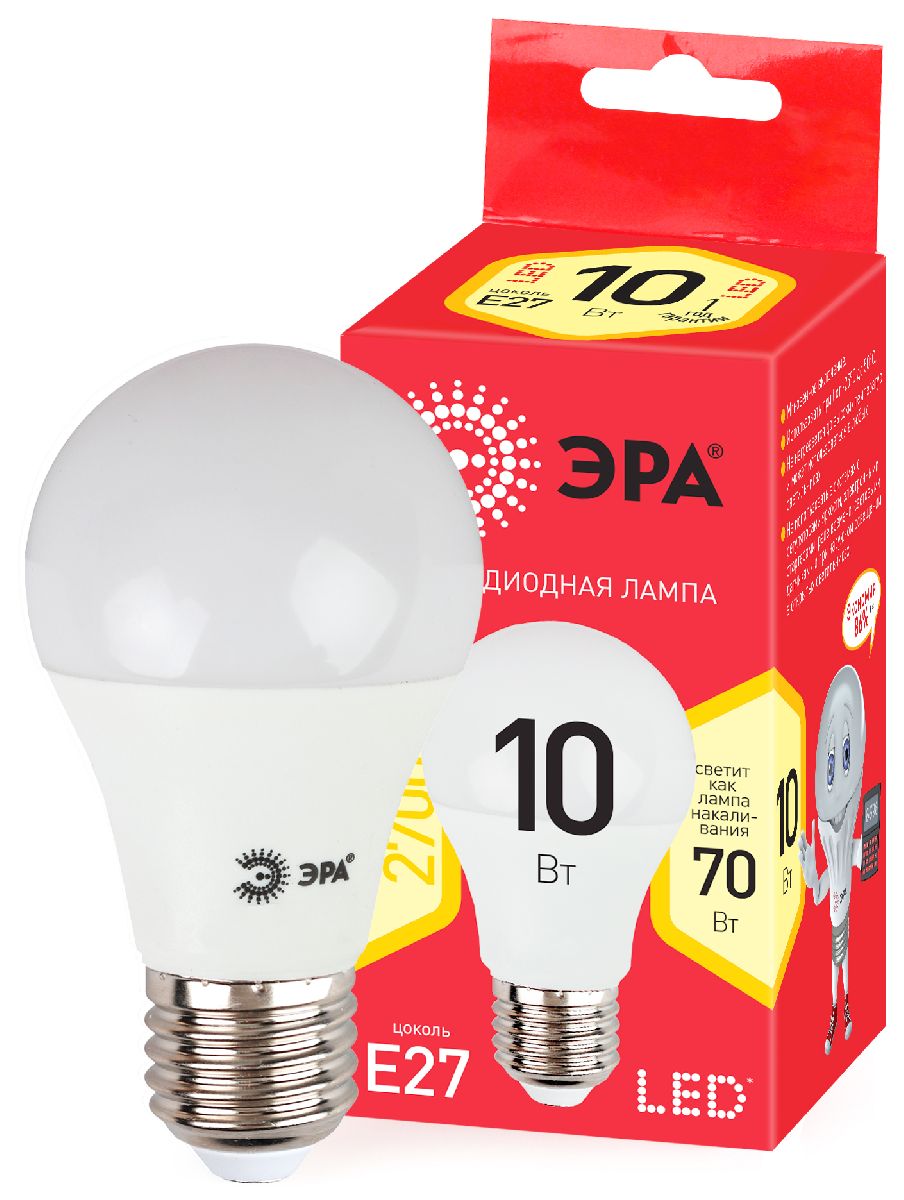 Лампа светодиодная Эра E27 10W 2700K ECO LED A60-10W-827-E27 Б0028006