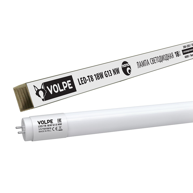 Лампа светодиодная (UL-00001456) Volpe G13 18W 4000K матовая LED-T8-18W/NW/G13/FR/FIX/N