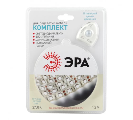 Светодиодная лента ЭРА 4,8W/m 30LED/m 2835SMD теплый белый 1,2M 2835move-4,8-30-12-2700-1,2m Б0043072