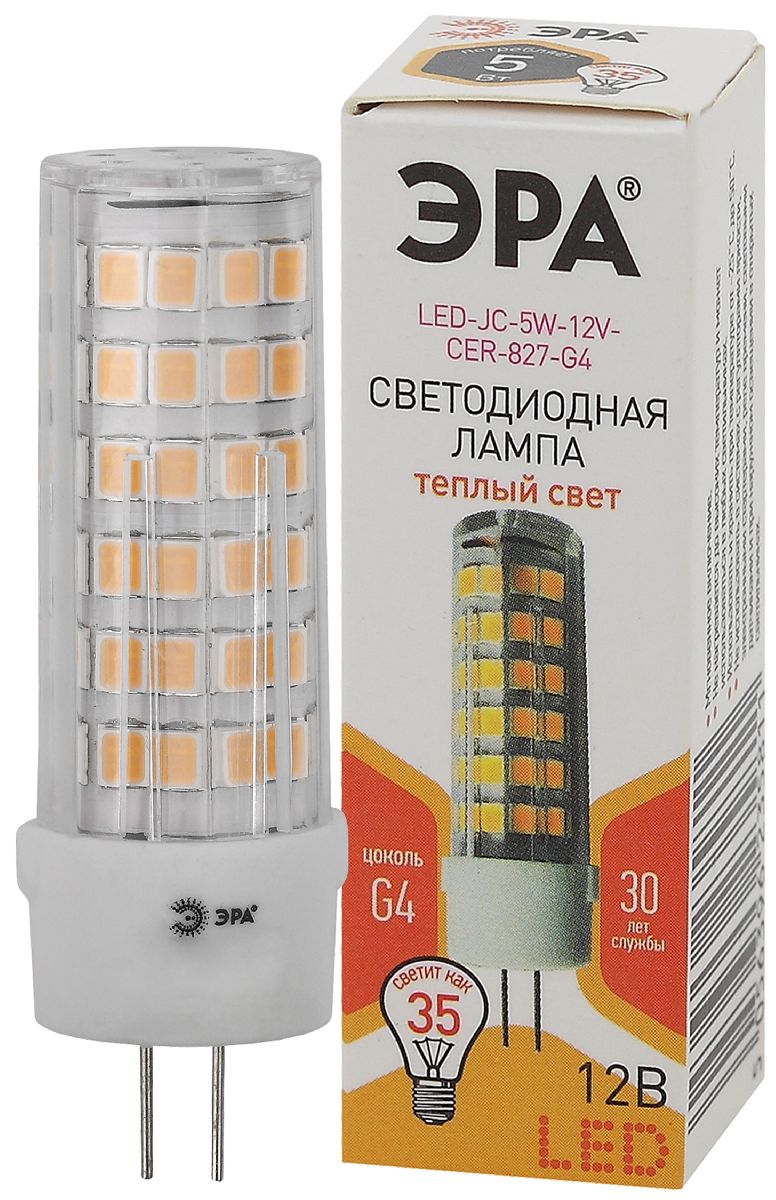 Лампа светодиодная Эра G4 5W 2700K LED JC-5W-12V-CER-827-G4 Б0056749