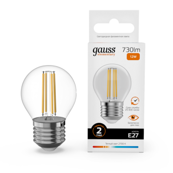 Лампа светодиодная Gauss Filament Elementary E27 12W 2700K 52212