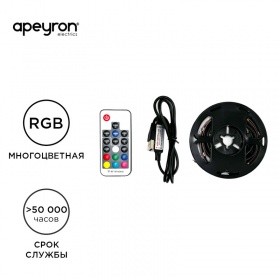 ТВ подсветка, комплект светодиодной ленты Apeyron 5В 5050 7,2Вт/м RGB 2*0,5м IP20 10-70